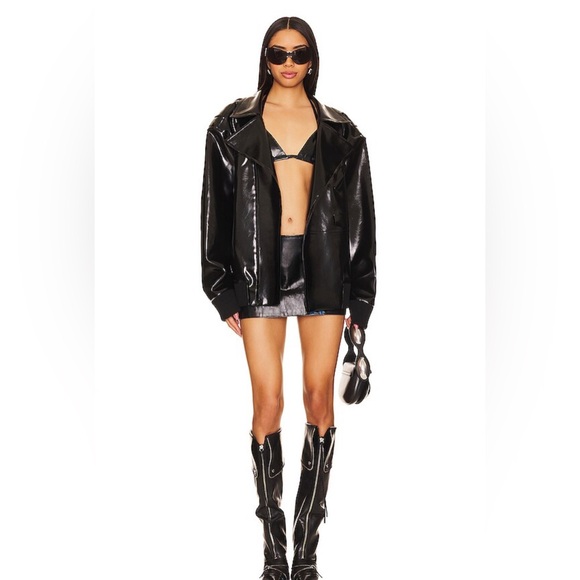 New NWT 1XBLUE Racer real leather Mini skirt in Black revolve biker - Picture 5 of 9